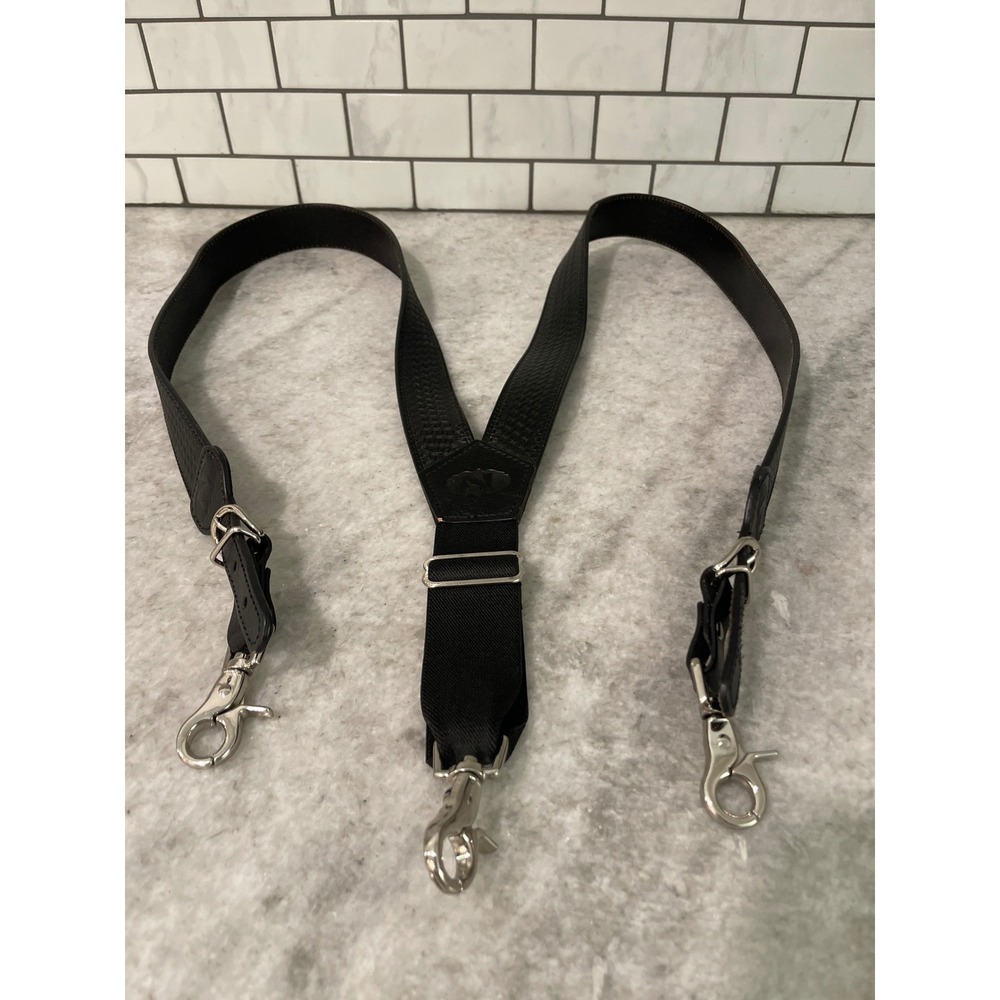 Nocona Suspenders Mens XL Black Basketweave Leather Trigger Snaps N8512401